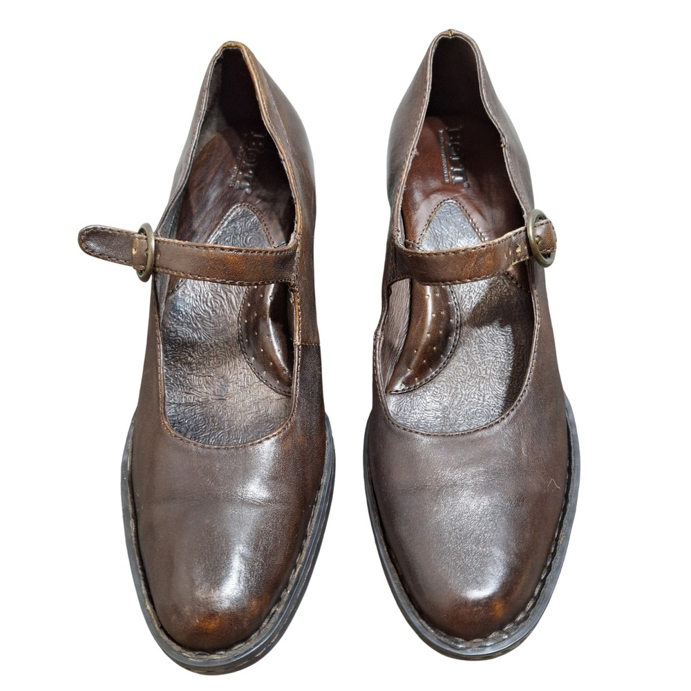 Born Women's Size 8.5M Brown Leather Mary Jane Heels Buckle Strap Shoes W4423